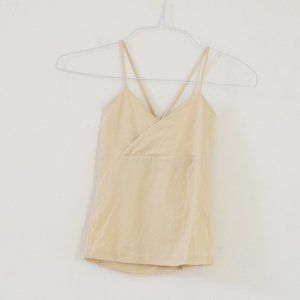 Vintage Y2K Beige Surplice Splice Faux Wrap Cami Tank Top | Size S